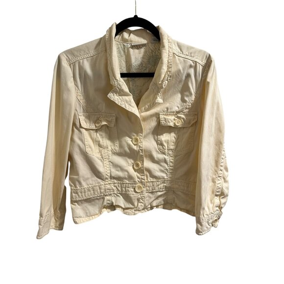 ✌️ 2/$40 Vintage Style Halogen Cream Button-Up Jacket With Collar & Pockets sz L - Picture 1 of 11
